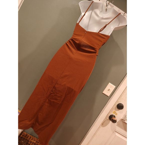 Emory Park ruche-side midi cami dress in brown xs in cocoa - Picture 5 of 5